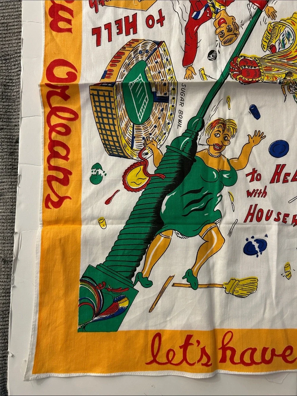 New Orleans French Quarter Souvenir tea Towel circa 1950 collectible rare funny